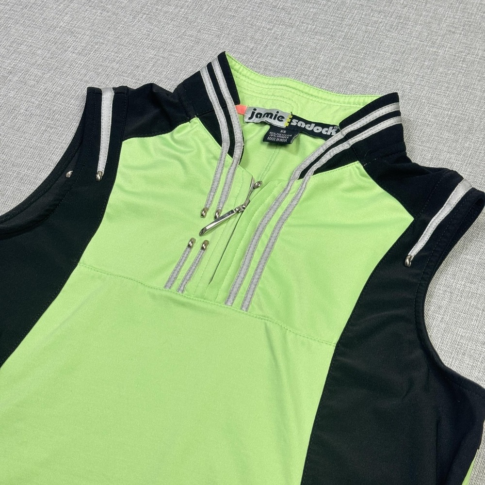 Jamie Sadock Tank Womens XS Green Colorblock Sleeveless Collared Zip Golf
